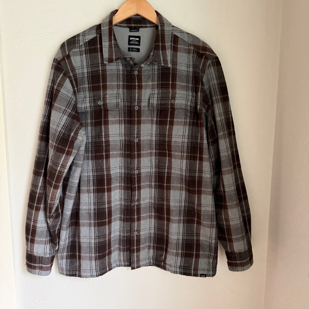 prAna Men's Standard Fit Plaid Glover Park Lined Flannel Buttons Down Shirt L